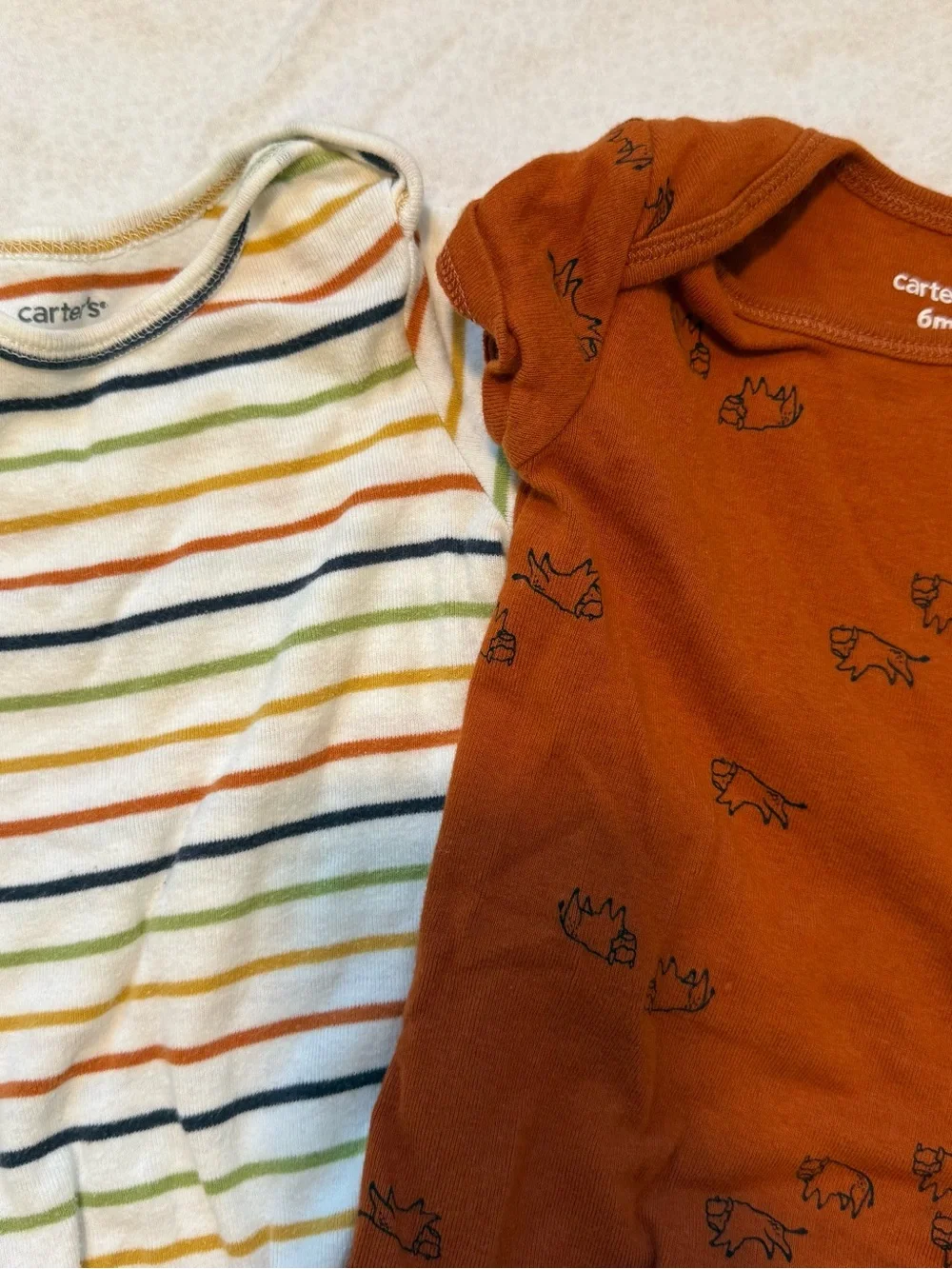 Carter's 6M Multi-Color Baby Bodysuit Set - Green, Rust, Navy, Gray, Cream